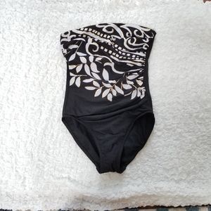 Miraclesuit Black White & Gold Strapless One-Piece